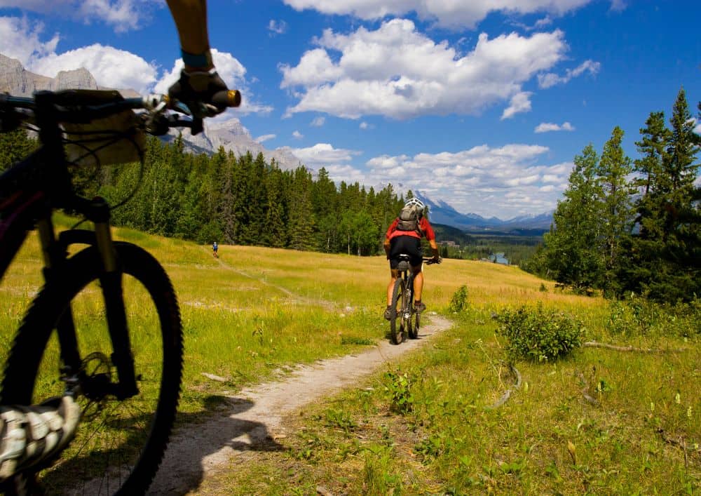 Vététistes sur un sentier de montagne