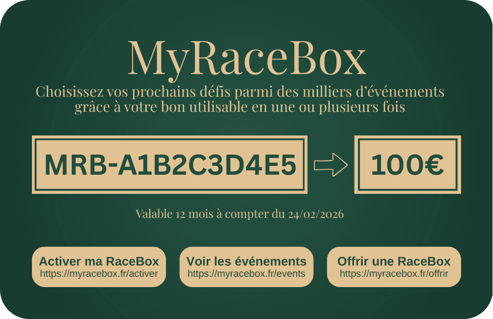 Carte cadeau MyRaceBox format carte bancaire - Chèque cadeau sport